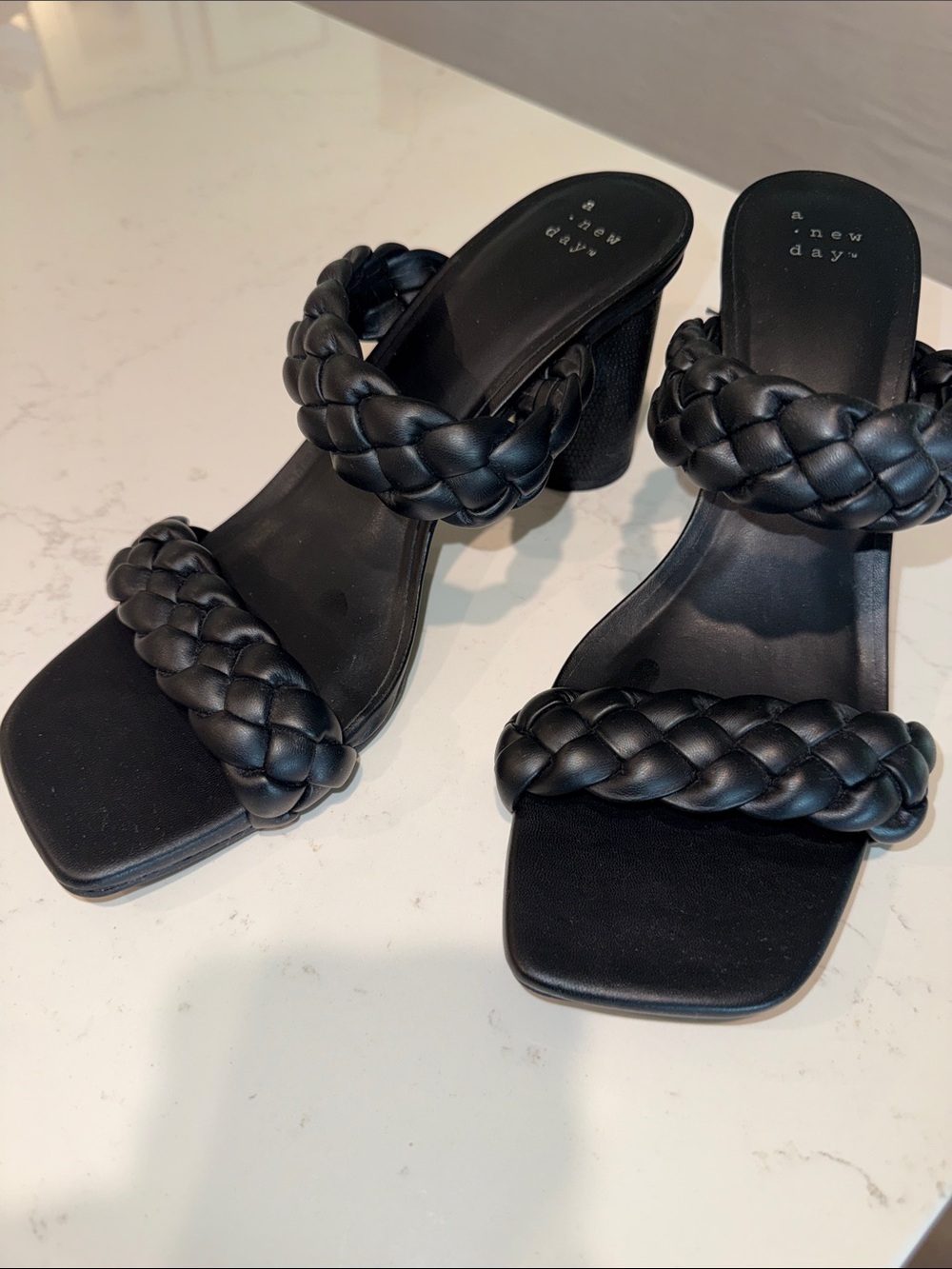 a new day Black Braided Double-Strap Block Heel Sandals. Brand new never worn.
